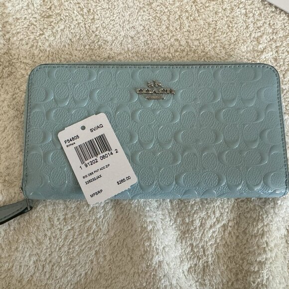 COACH ACCORDION ZIP WALLET F54805 COLOR LIGHT BLUE - Picture 1 of 6